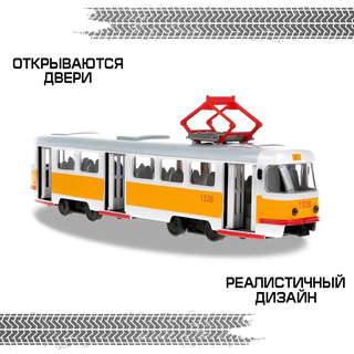 Машинка Трамвай, 28 см, свет/звук, металлическая модель, Технопарк 4
