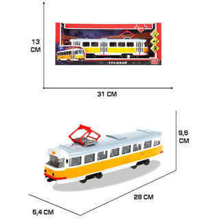 Машинка Трамвай, 28 см, свет/звук, металлическая модель, Технопарк 6
