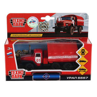 Машинка Урал Пожарная служба, 12 см, металлическая инерционная, Технопарк 3