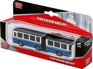 Машинка Троллейбус с резинкой, 12 см, инерционный, металлический, Технопарк 3