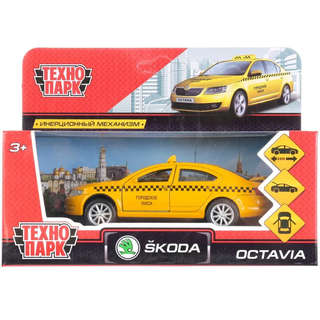 Машинка Skoda octavia Такси, 12 см, металлическая модель, Технопарк 5
