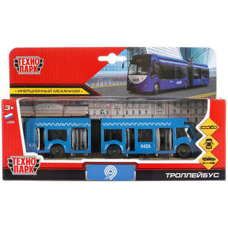 Машинка Троллейбус с резинкой, 17 см, металлическая, Технопарк 5