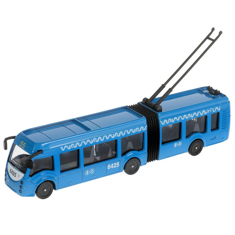 Машинка Троллейбус с резинкой, 17 см, металлическая, Технопарк