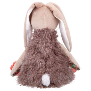 Зайка в меховом костюме с вязанными деталями, 27 см, Relana, бежевый 2