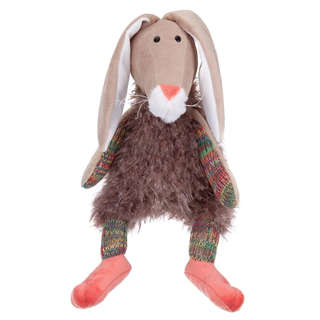 Зайка в меховом костюме с вязанными деталями, 27 см, Relana, бежевый 1