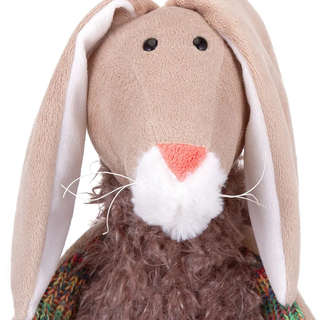 Зайка в меховом костюме с вязанными деталями, 27 см, Relana, бежевый 3