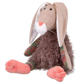 Зайка в меховом костюме с вязанными деталями, 27 см, Relana, бежевый 4