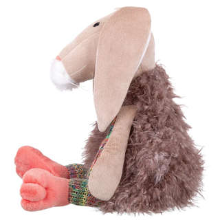 Зайка в меховом костюме с вязанными деталями, 27 см, Relana, бежевый 5