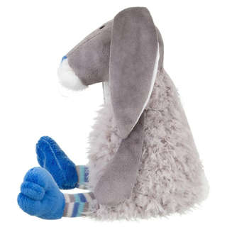 Зайчик в меховом костюме с вязанными деталями, 27 см, Relana, серый 3