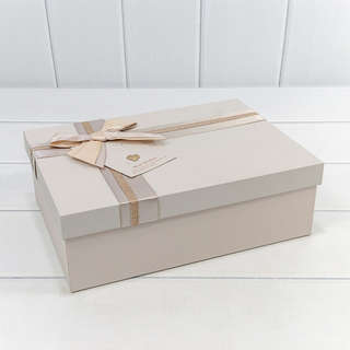 Коробка прямоугольная с двойным бантом и сердечком, 26х19х8 см, пудровый