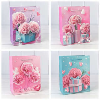 Пакет подарочный с 3D аппликацией 'Гвоздики' 18х23х10 см, асс...