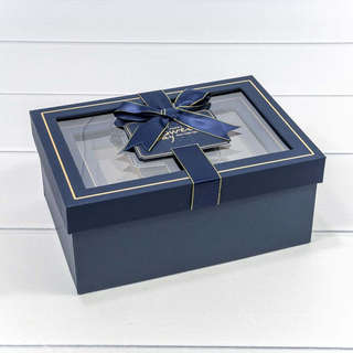 Коробка прямоугольная с окошком и бантом, 20 х 14 х 8 см, тем...