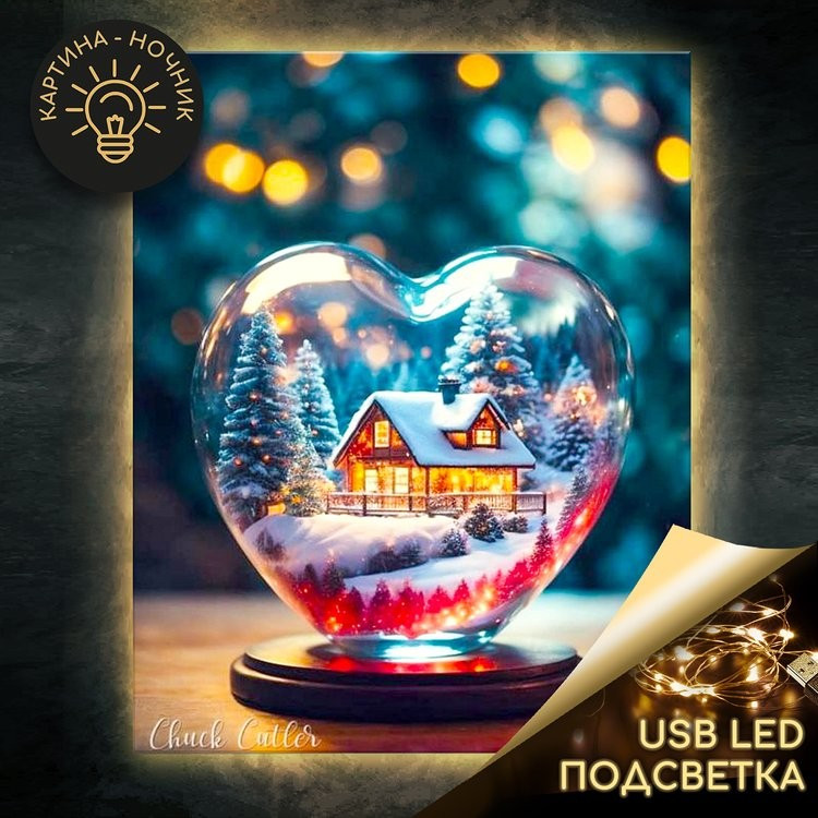 Картина по номерам «Снежный шар с любовью» LED подсветка, 40х50 см