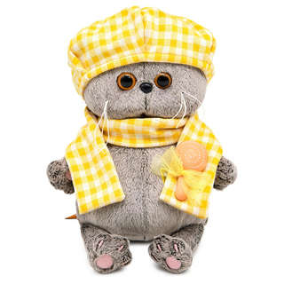 Басик BABY в берете и шарфе в клетку, 20 см, Budi Basa