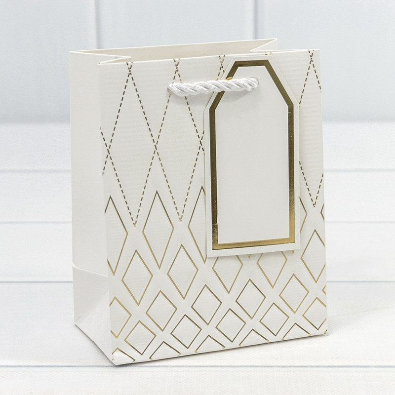 Пакет подарочный с тиснением 'Ромбы с пунктирами' Белый 12х15х7 см