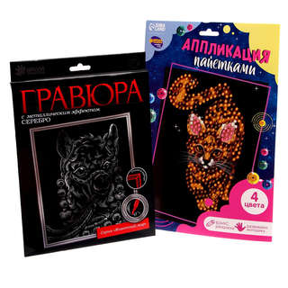 Лама и кошка: Гравюра и аппликация пайетками