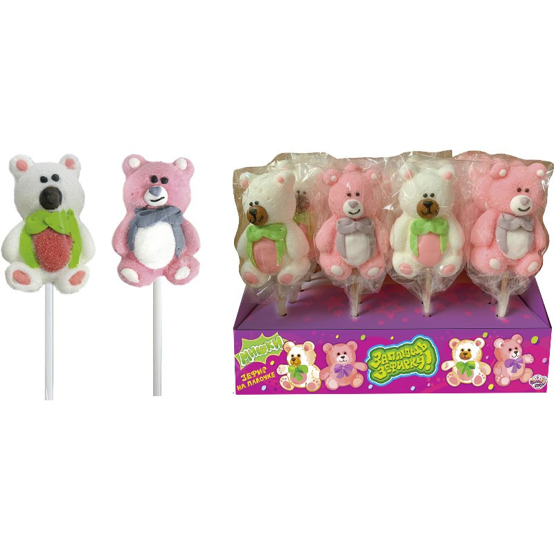 Воздушный зефир на палочке «Заплющь зефирку! МИШКИ», цена за 1 шт.