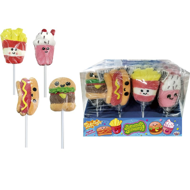 Воздушный зефир на палочке «Заплющь зефирку! Фастфуд». Цена за 1 шт.