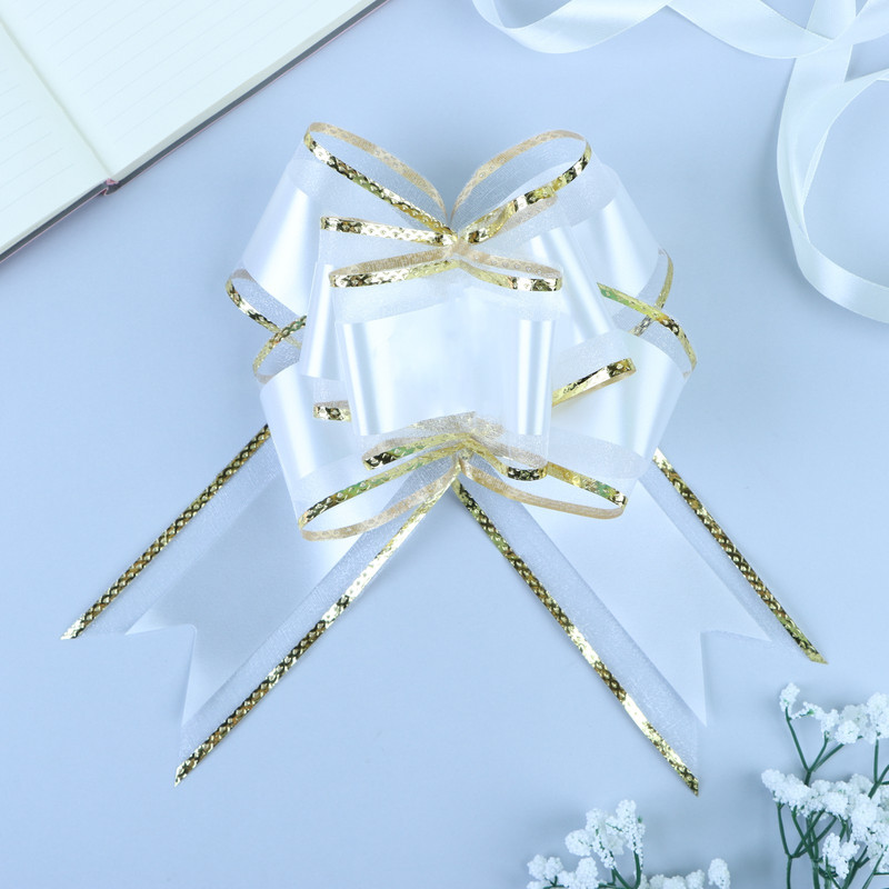 Бант - бабочка №7 «Золотая полоса», белый