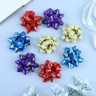 Бант - звезда №7.5, металик с рисунком, ассорти. Цена за 1 шт.