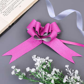 Бант - бабочка №3, розовый блестящий