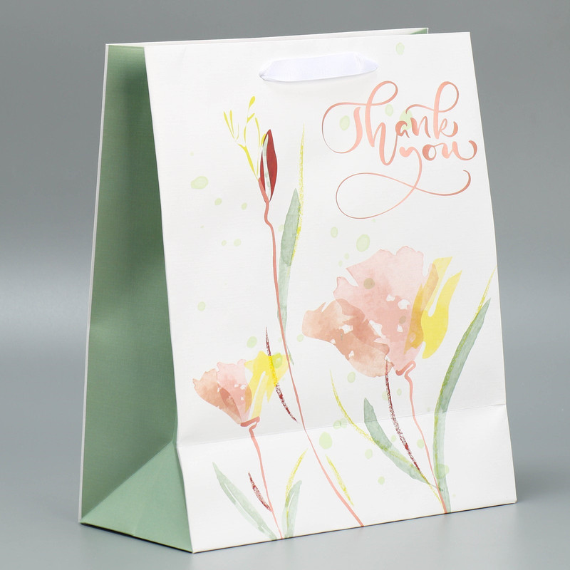 Пакет подарочный ламинированный, тиснение «Спасибо», 25х30.5х12.5 см