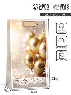 Пакет подарочный ламинированный «Поздравляю»,13x23x7 см 4