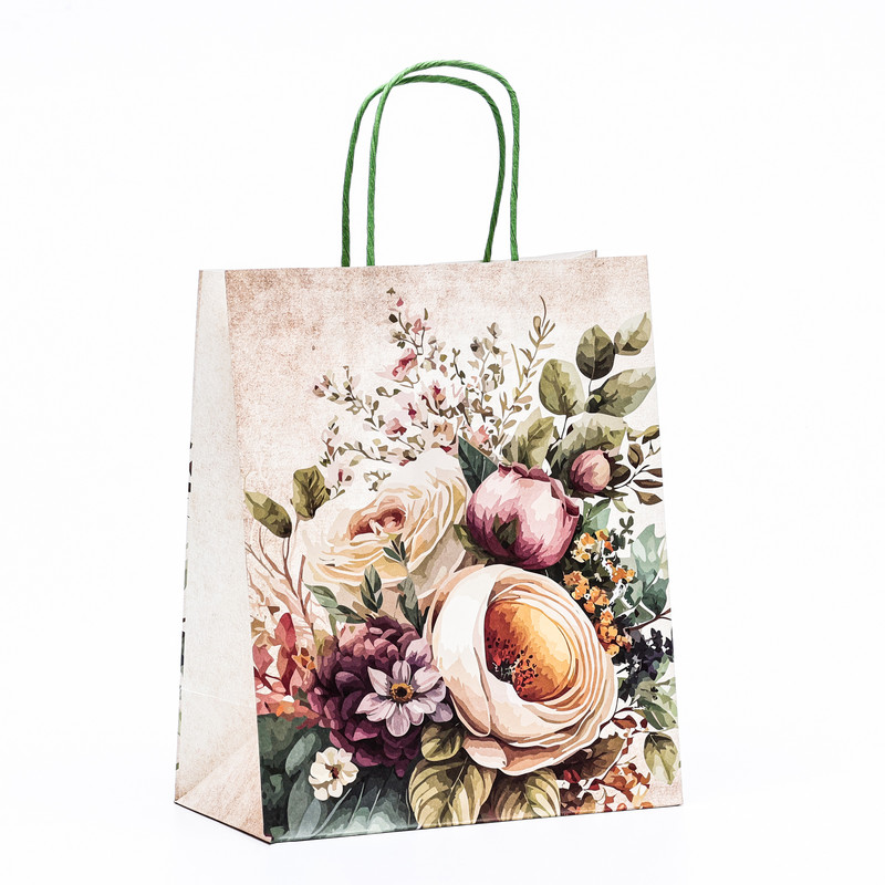 Пакет крафт «Цветы» 21x11x27 см