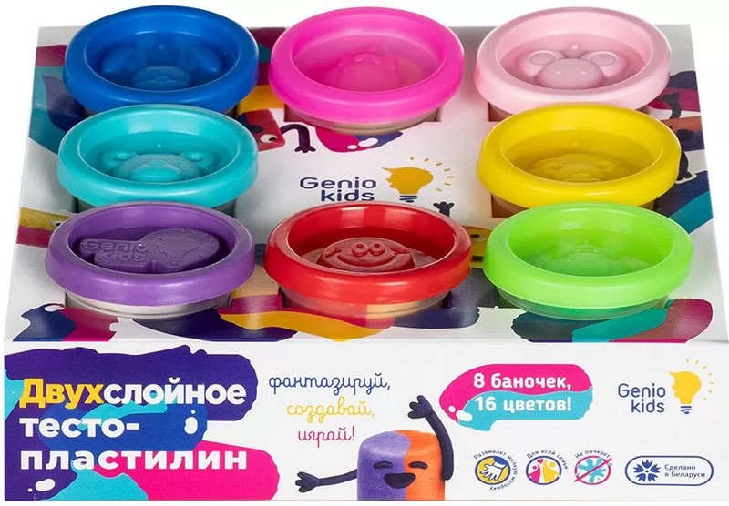 Тесто пластилин 'Двухслойное', 8 баночек 16 цветов, Genio Kids