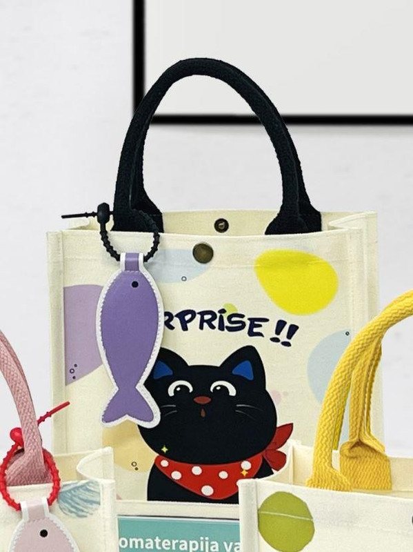 Сумка шоппер 'Сat with fish' белый, 23х10х21 см