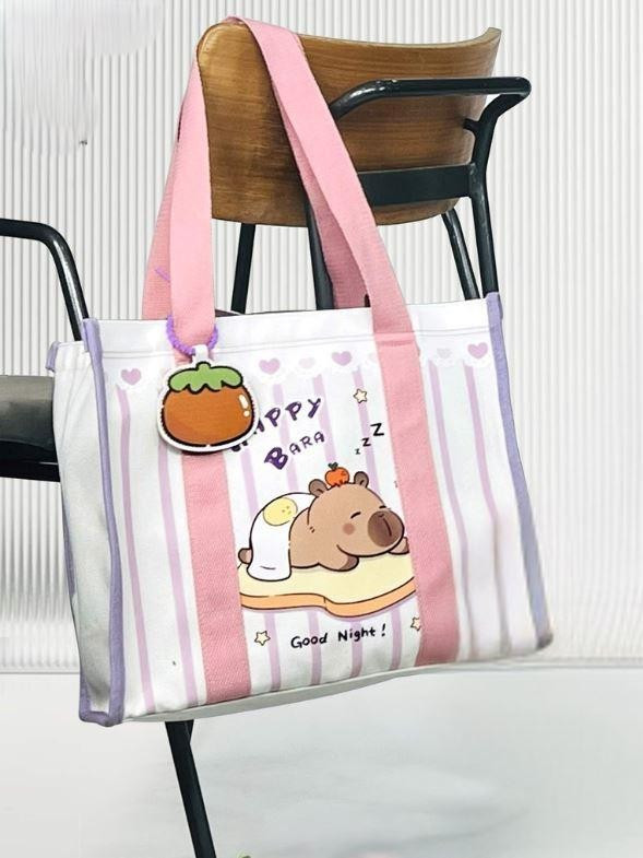 Сумка шоппер 'Capybara on bread', розовый, 33х16х29 см