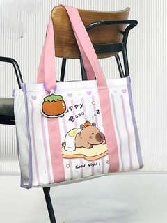 Сумка шоппер 'Capybara on bread', розовый, 33х16х29 см