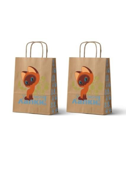 Пакет подарочный «Котёнок по имени Гав, У меня лапки», крафт, 24х14х30 см