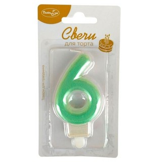 Свеча-цифра 6 с держателем, для торта, перламутровая, 7.5 см