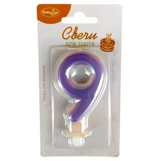 Свеча-цифра 9 с держателем, для торта, перламутровая, 7.5 см