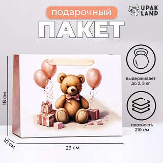 Пакет ламинированный горизонтальный «Медвежонок», 23x18x10 см