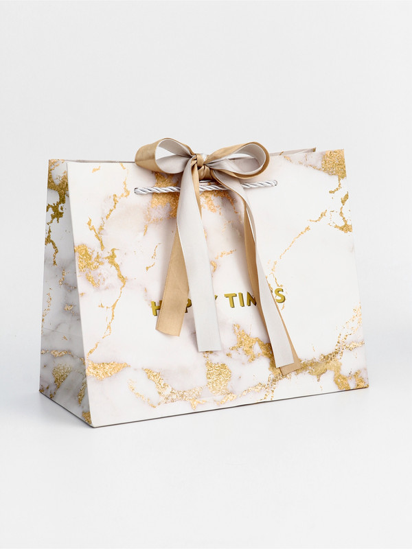 Пакет подарочный ламинированный «Мрамор», белый, с бантиком, 25x20x12 см