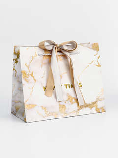 Пакет подарочный ламинированный «Мрамор», белый, с бантиком, ...