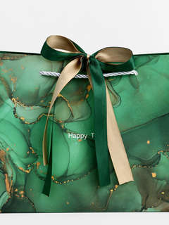 Пакет подарочный ламинированный «Мрамор», зеленый с бантиком, 25x20x12 см 2