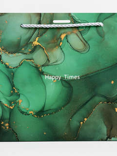 Пакет подарочный ламинированный «Мрамор», зеленый с бантиком, 25x20x12 см 3