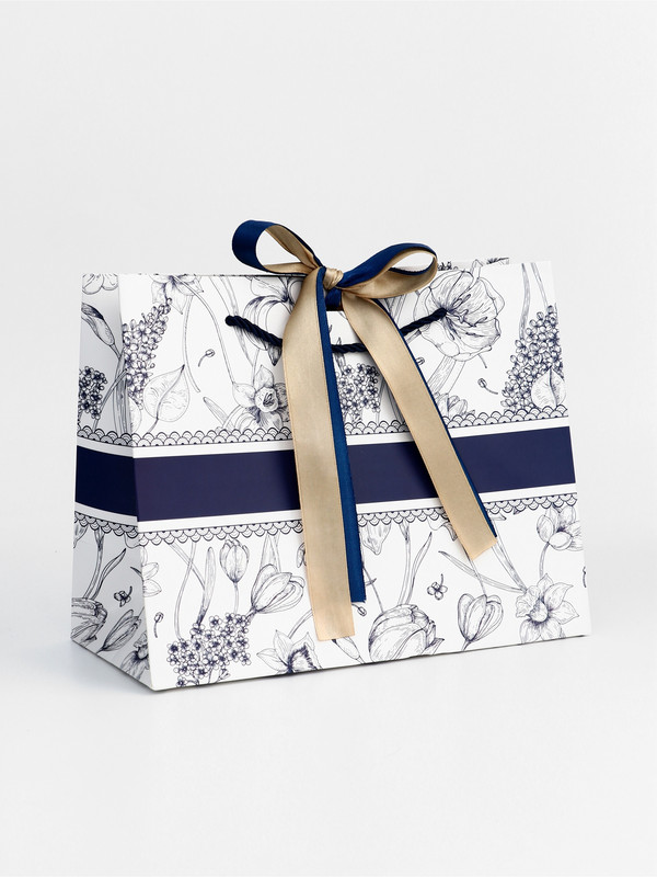 Пакет подарочный ламинированный «Мрамор», цветы, с бантиком, 25x20x12 см