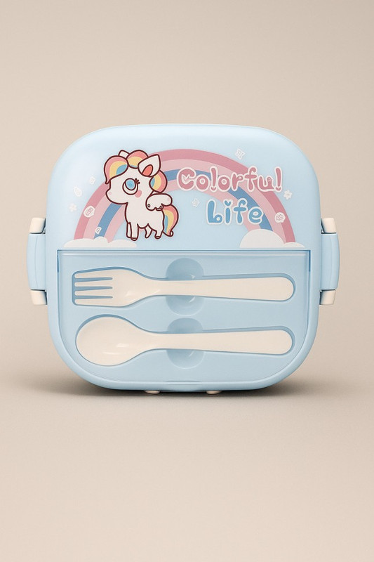 Ланчбокс 'Rainbow unicorn' с вилкой и ложкой