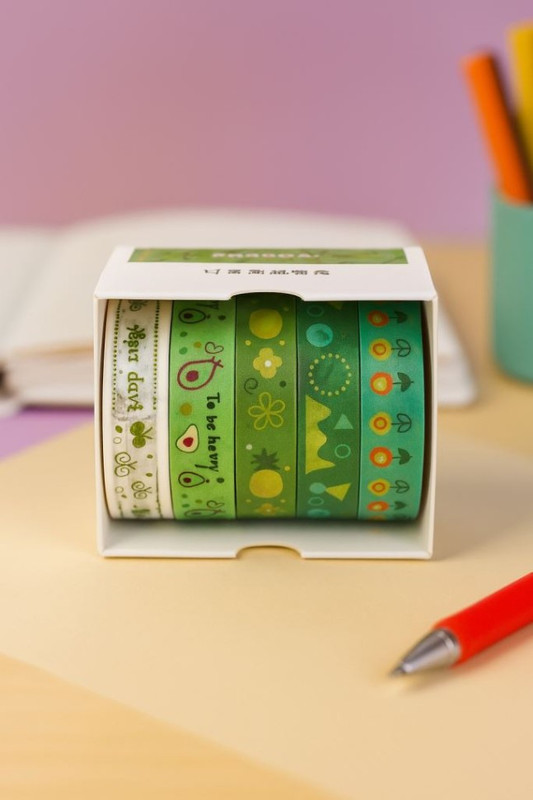 Набор декоративного скотча 'Designer prints', 5 шт, зеленый