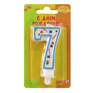Свеча для торта Цифра 7, голубое конфетти