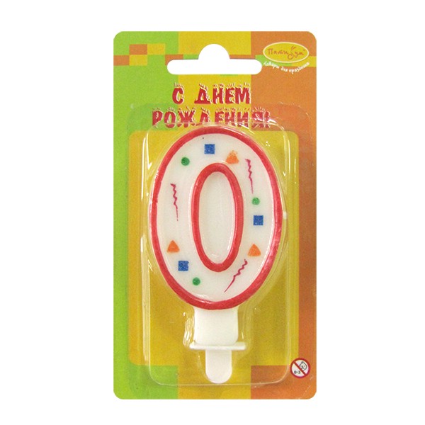 Свеча для торта Цифра 0, красное конфетти