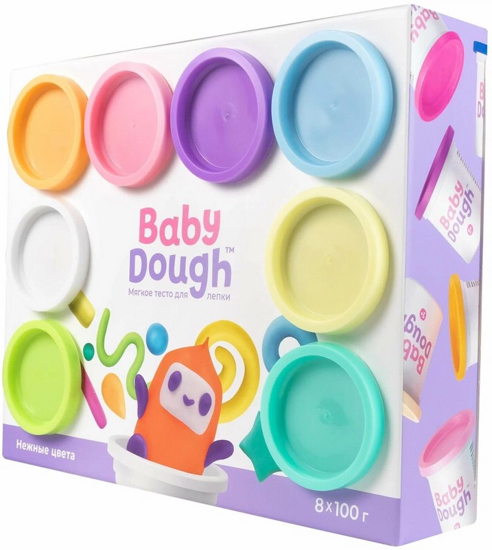 Тесто для лепки 8 цветов по 100 г, BabyDough, пастельные
