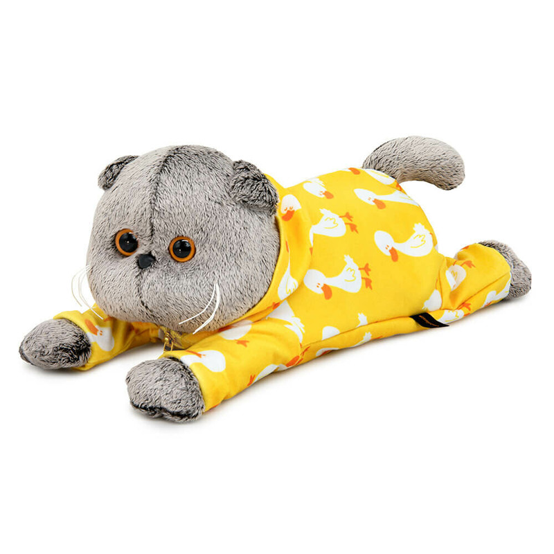 Кот Басик в комбинезоне с принтом Гусик /лежачий, 25 см, BudiBasa