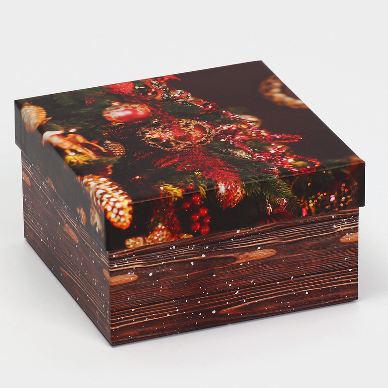 Коробка квадратная «С Новым годом (елочные игрушки)», 14х14х7 см