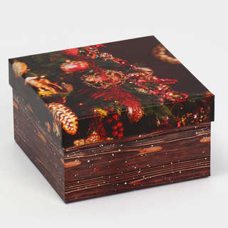 Коробка квадратная «С Новым годом (елочные игрушки)», 14х14х7 см