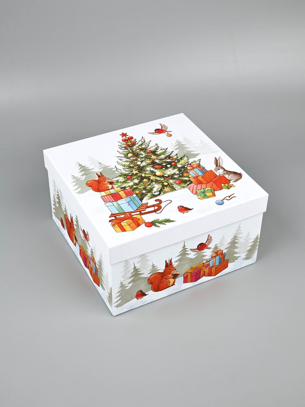 Коробка квадратная «Уютный Новый год», 22x22x12 см
